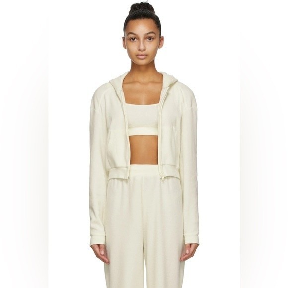 SKIMS Tops - SKIMS Waffle Hoodie BoneThermal Cropped Full Zip Size Small NWT